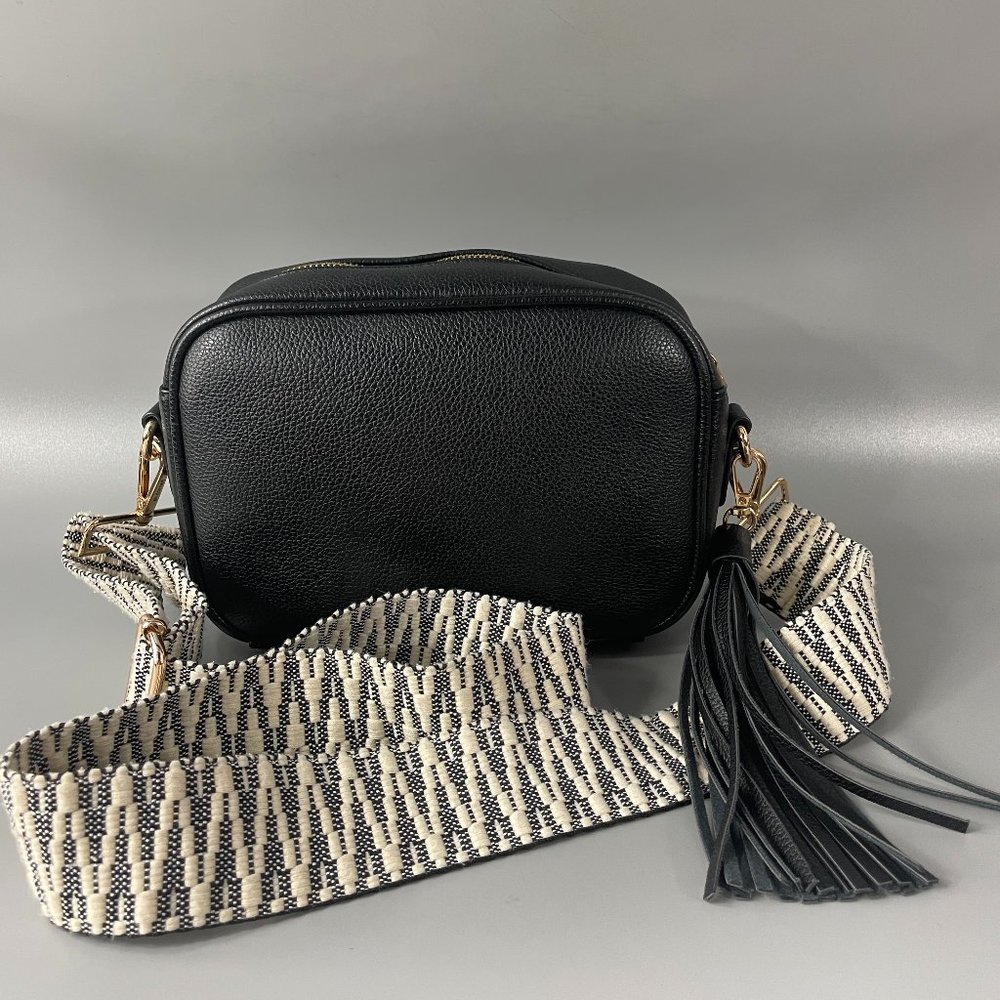 AHDORNED Kelly - Pebble Vegan Leather Tassel Crossbody Bag, Black